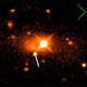 A more obvious photo of the black hole escaping - the black circle is the galactic center (Image: Chiaberge et al)